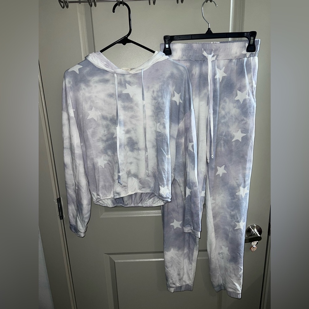 Altar’d State Matching Lounge Set Blue and White Stars Top M Pants S